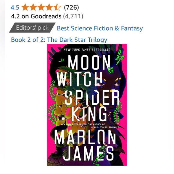 ⭐️3/$15⭐️Moon Witch Spider King Hardcoverr by Marlon James NEW - Picture 5 of 6